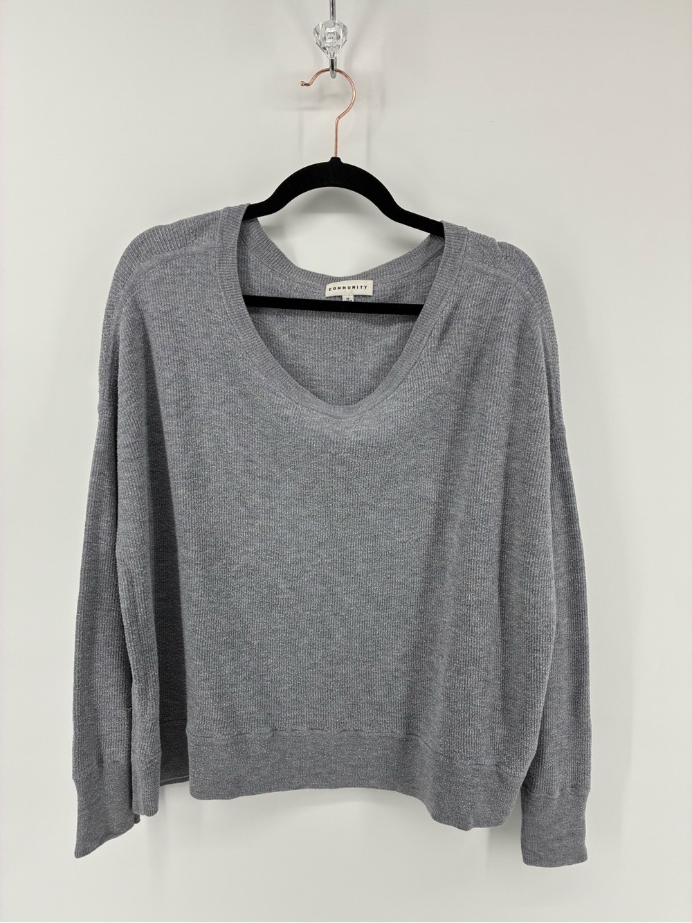 Community Slouchy Women’s Scoop Neck Long Sleeve Sweater — Light Gray